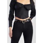 Sissy Boy Patent Belt Gold Eyelets Blk - Image 2