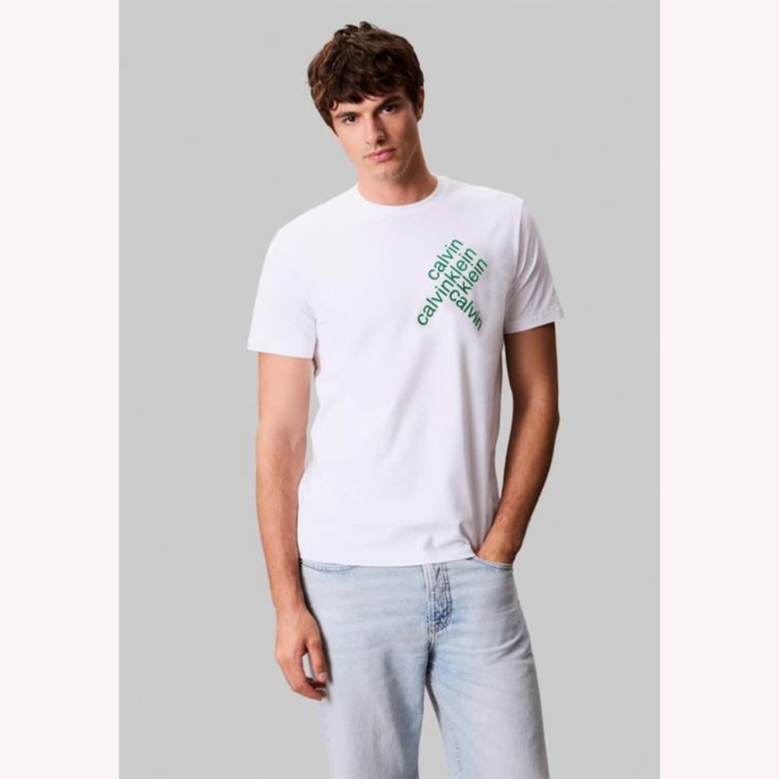739-172 Calvin Klein Eu Word Stack S/S Tee Wht - Image 1