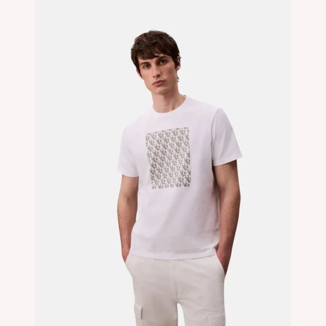 739-174 Calvin Klein Macro Aop Puff S/S Tee Wht - Image 1